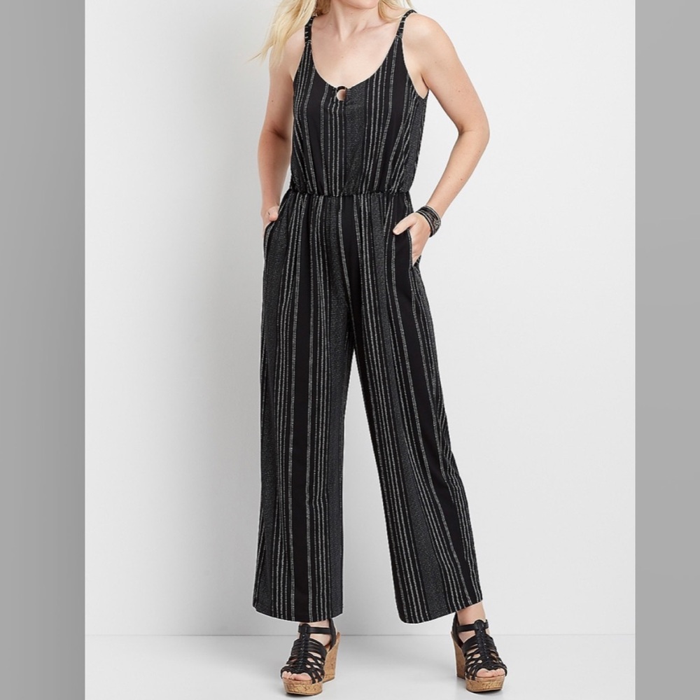 Stripe Tortoise Ring Pocket Jumpsuit